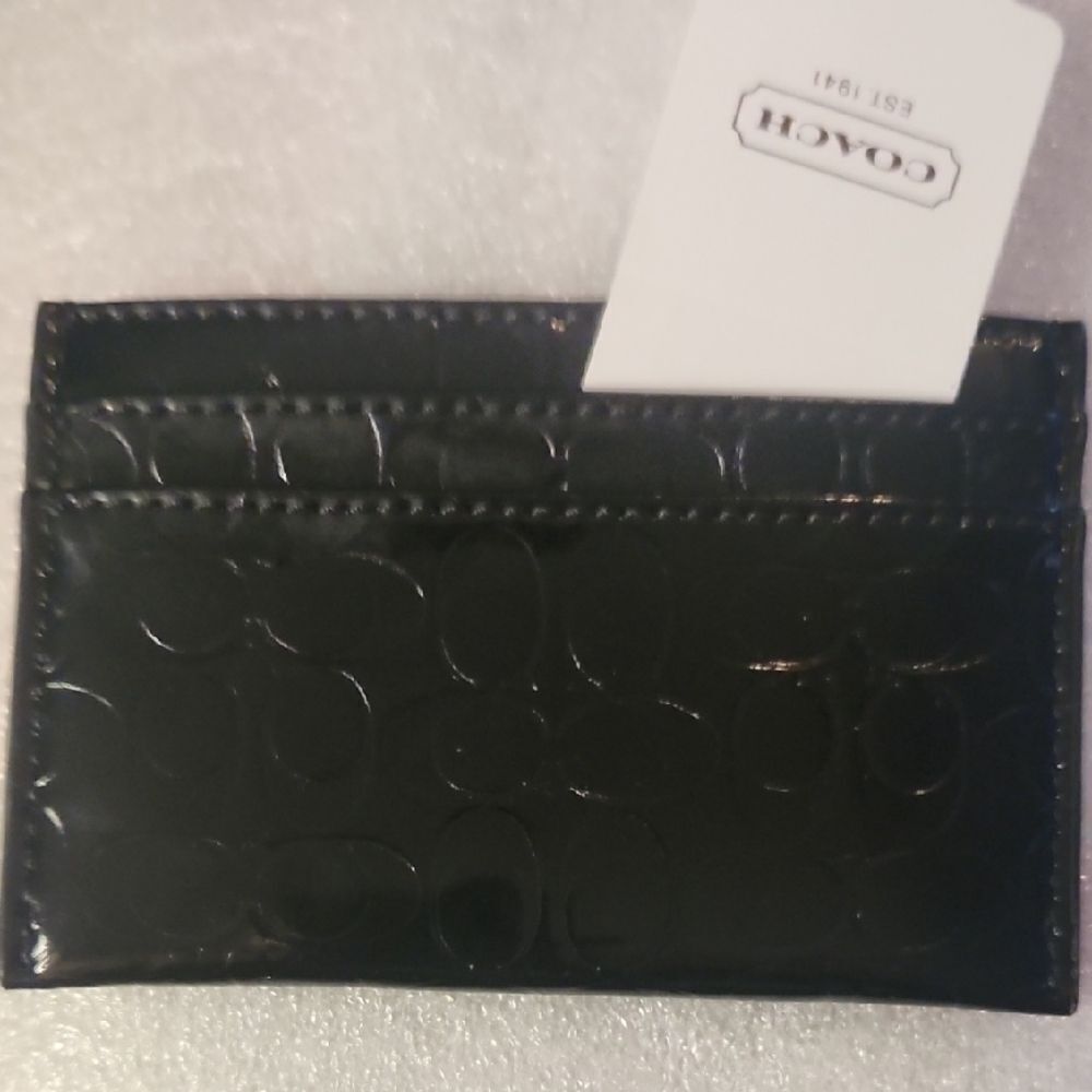 Coach Glossy Black Embossed Card Holder
